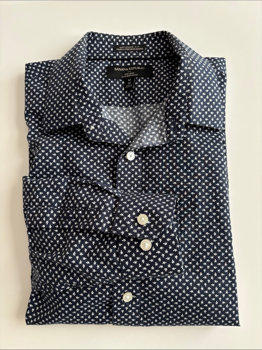 Banana Republic Dark Grey Button-Down Shirt with White Micro Print, M